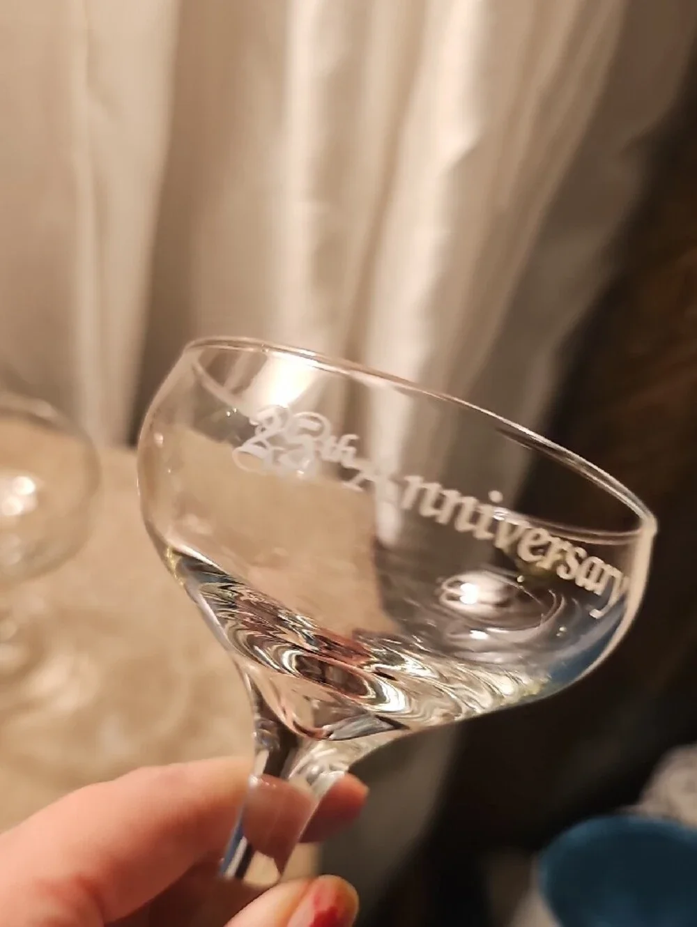 Brand New Vintage 25th Anniversary Etched Coupe Glasses - Clear Glass (Set of 2)
